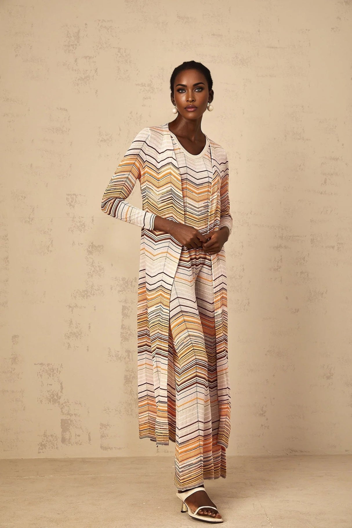 Rossella Cardigan Multicolor Stripe Knit Midi & Open Front