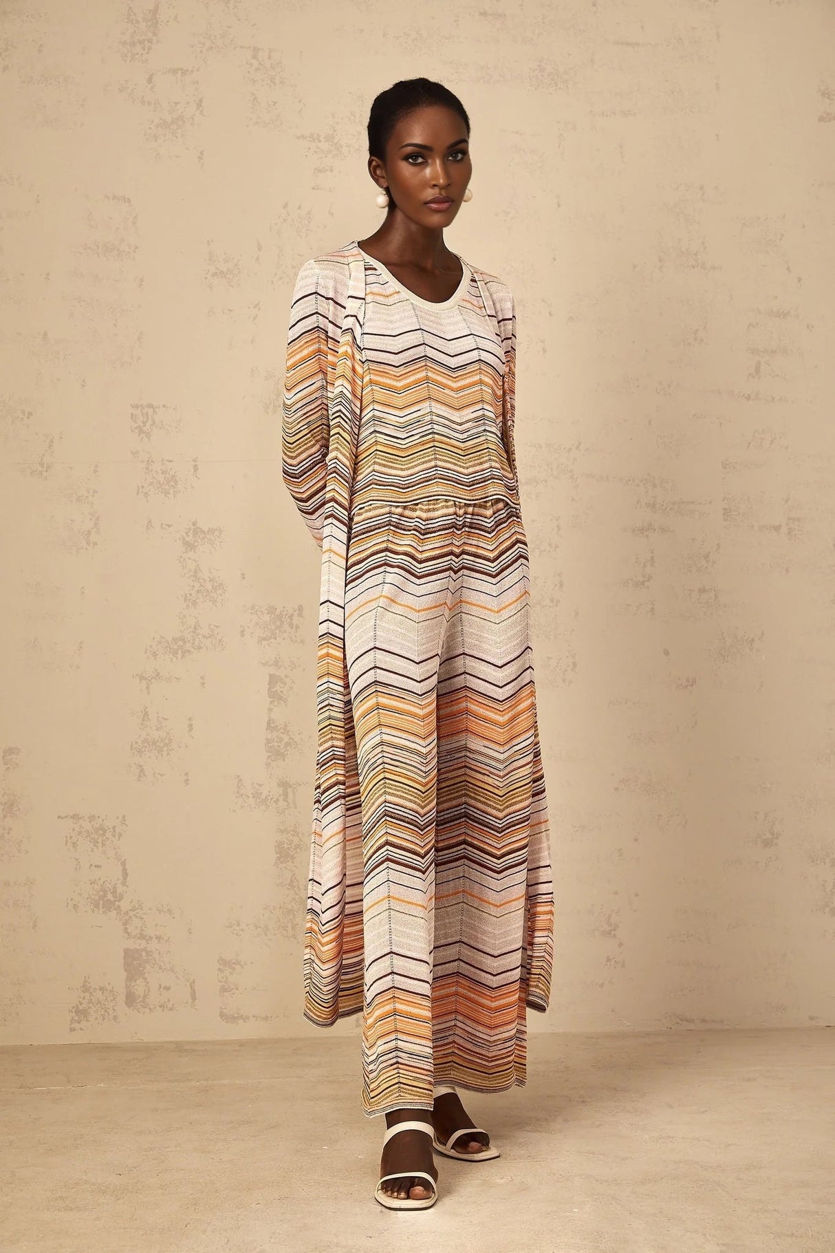 Rossella Cardigan Multicolor Stripe Knit Midi & Open Front