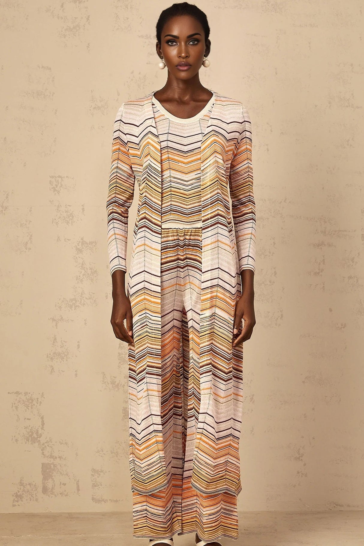 Rossella Cardigan Multicolor Stripe Knit Midi & Open Front