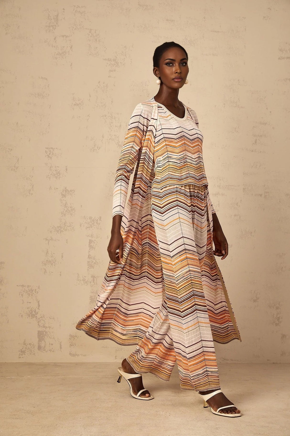 Rossella Cardigan Multicolor Stripe Knit Midi & Open Front