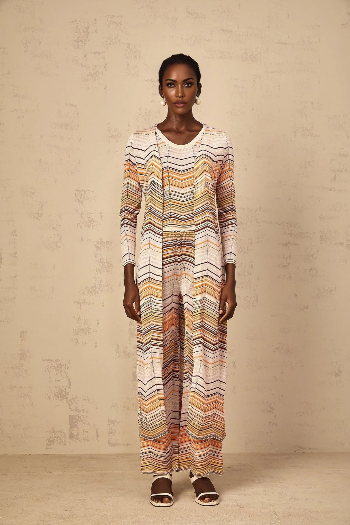 Rossella Cardigan Multicolor Stripe Knit Midi & Open Front