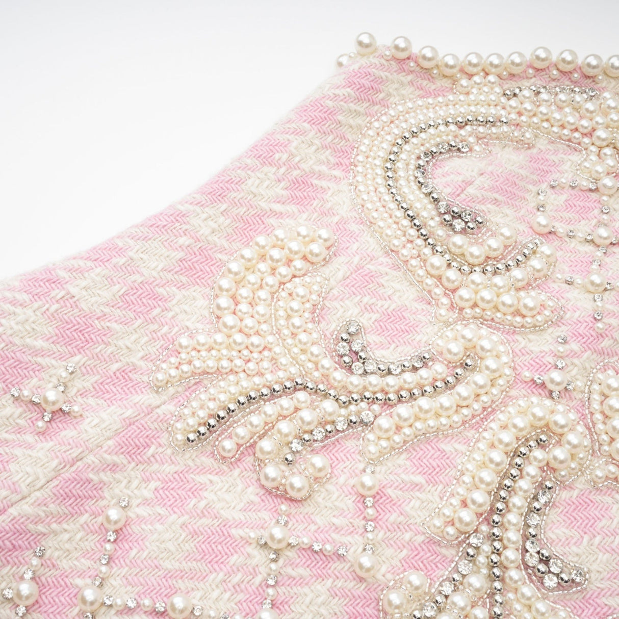 Rowan Mini Dress Pink Halterneck with Faux Pearl Embellishment