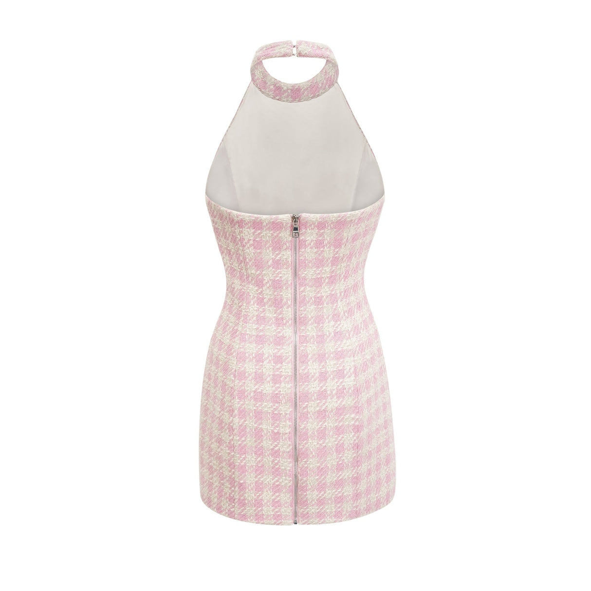 Rowan Mini Dress Pink Halterneck with Faux Pearl Embellishment