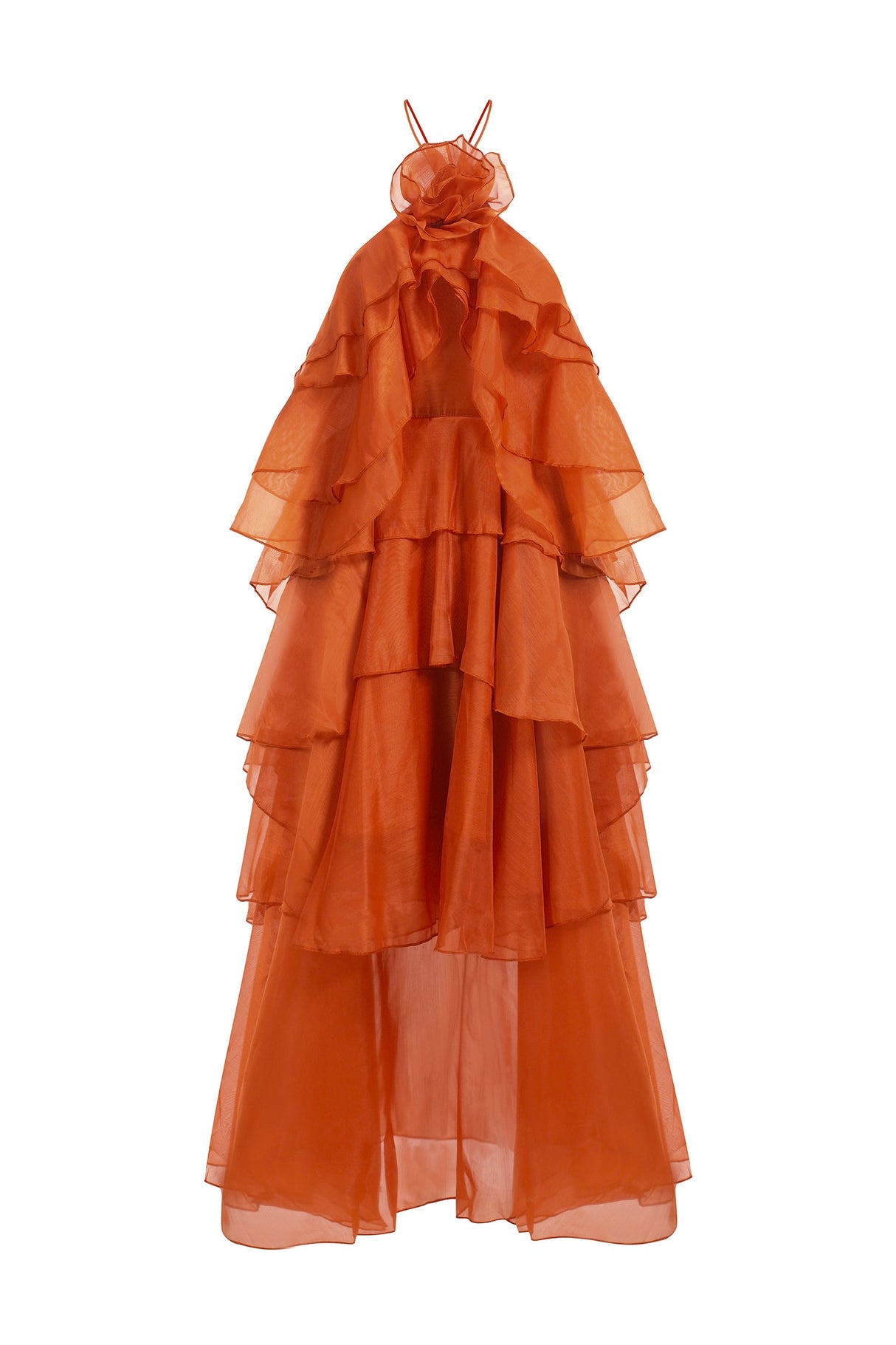 Rowan Orange Floral Maxi Dress Lightweight Sleeveless Elegant Flair
