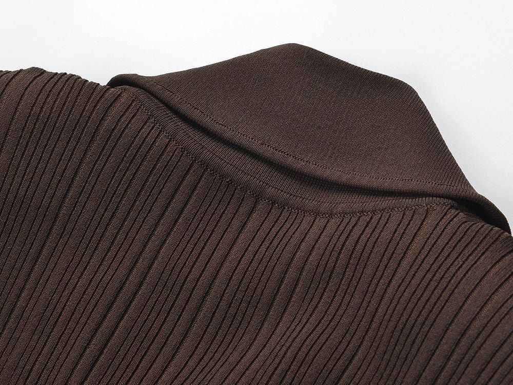 Ruby Maxi Dress - Form - fitting Silhouette - Button - Up Collar - Tailored Fit - Ribbed Knit Material - Gold Button Details