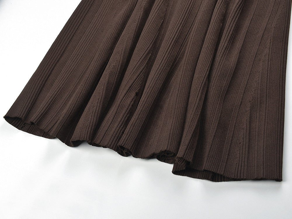 Ruby Maxi Dress - Form - fitting Silhouette - Button - Up Collar - Tailored Fit - Ribbed Knit Material - Gold Button Details