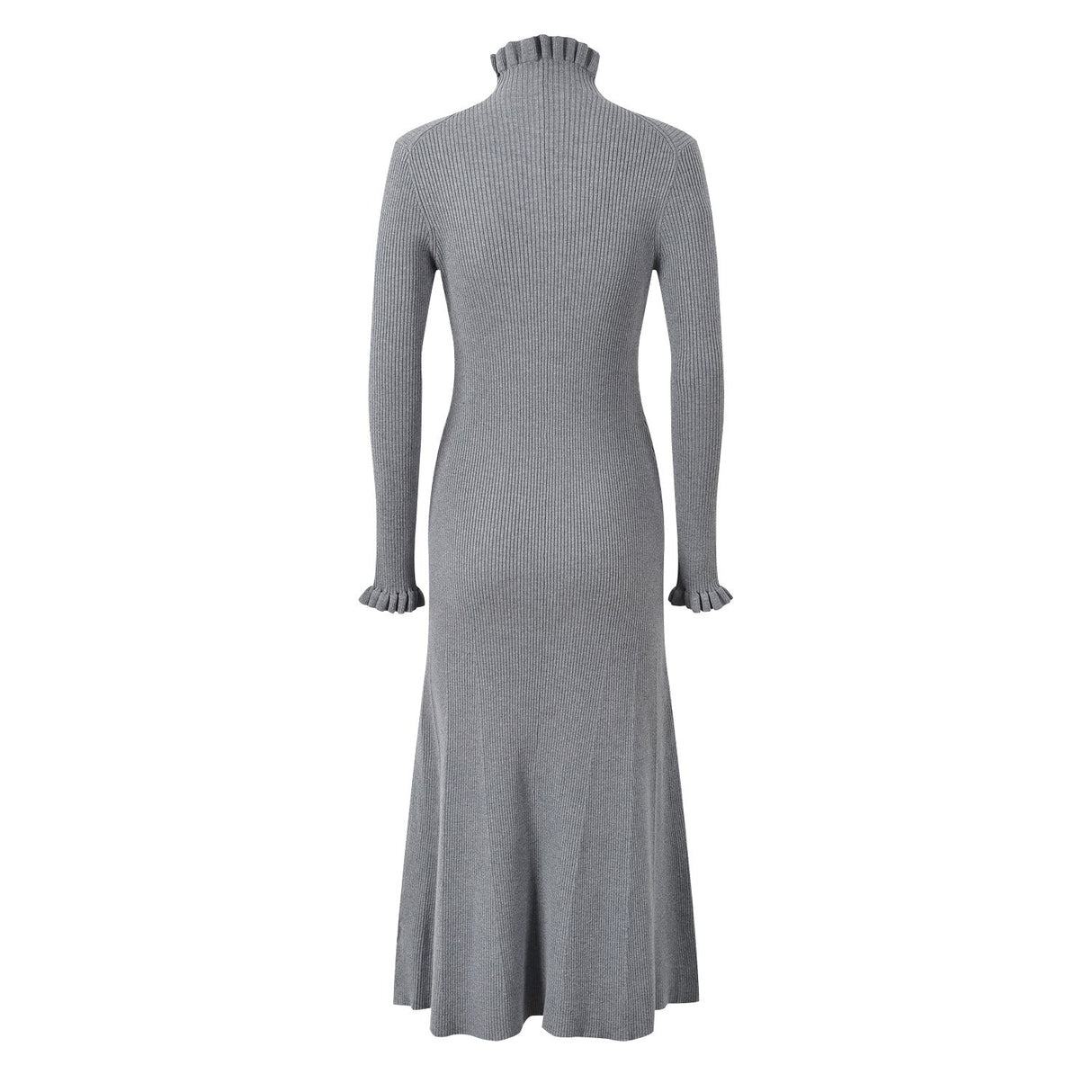 Rylan Long Fitted Ribbed Sweater - Button - Down Front with Scalloped Trim and Ruffled Hem