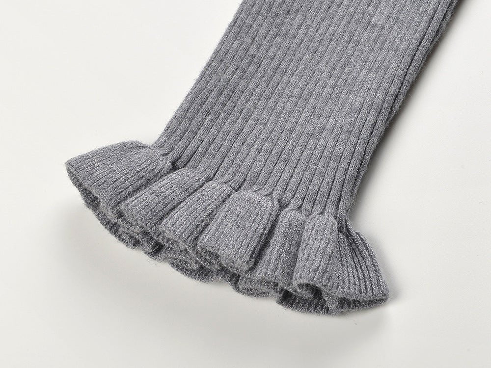 Rylan Long Fitted Ribbed Sweater - Button - Down Front with Scalloped Trim and Ruffled Hem