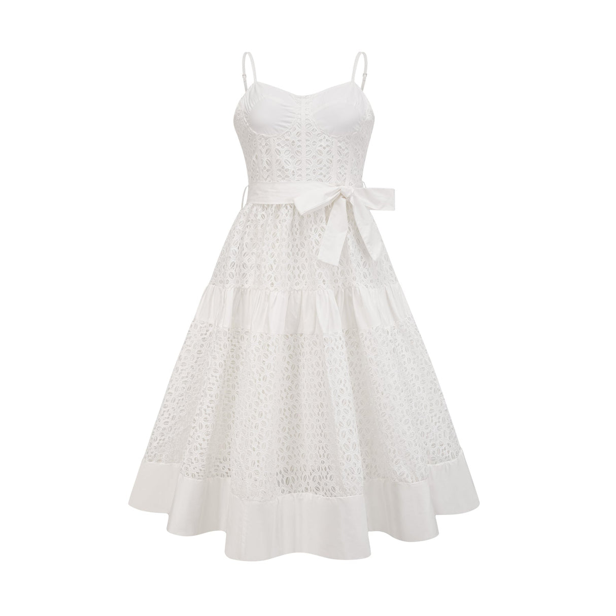 Rylan Midi Dress White Cut Out Belted Spaghetti Straps