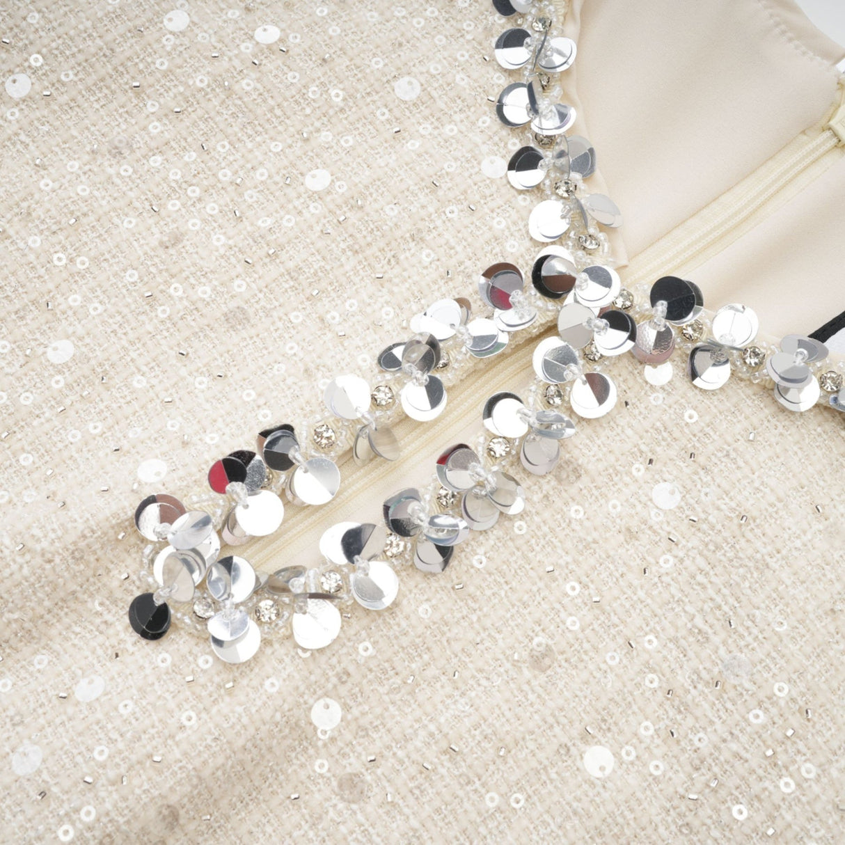 Rylee Mini Dress Blue Tweed Sequin Embellished in White