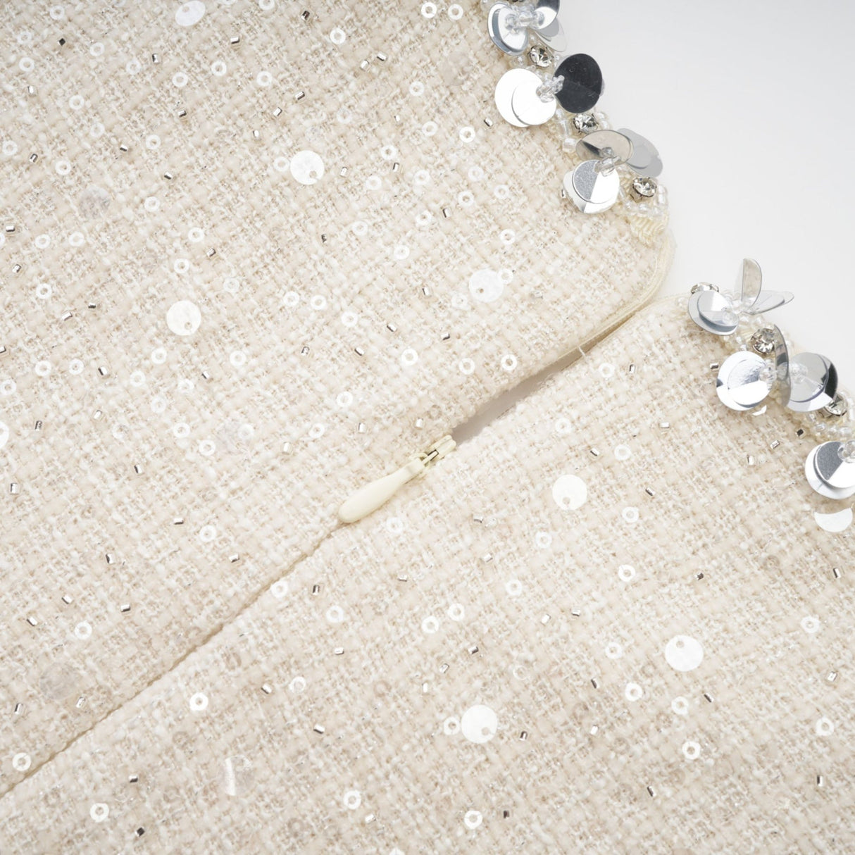 Rylee Mini Dress Blue Tweed Sequin Embellished in White