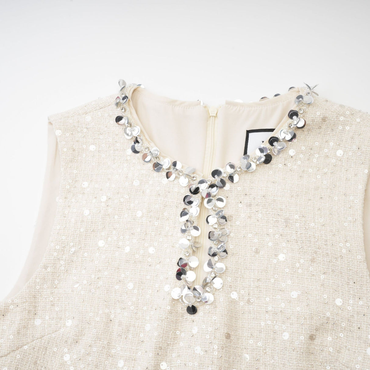 Rylee Mini Dress Blue Tweed Sequin Embellished in White