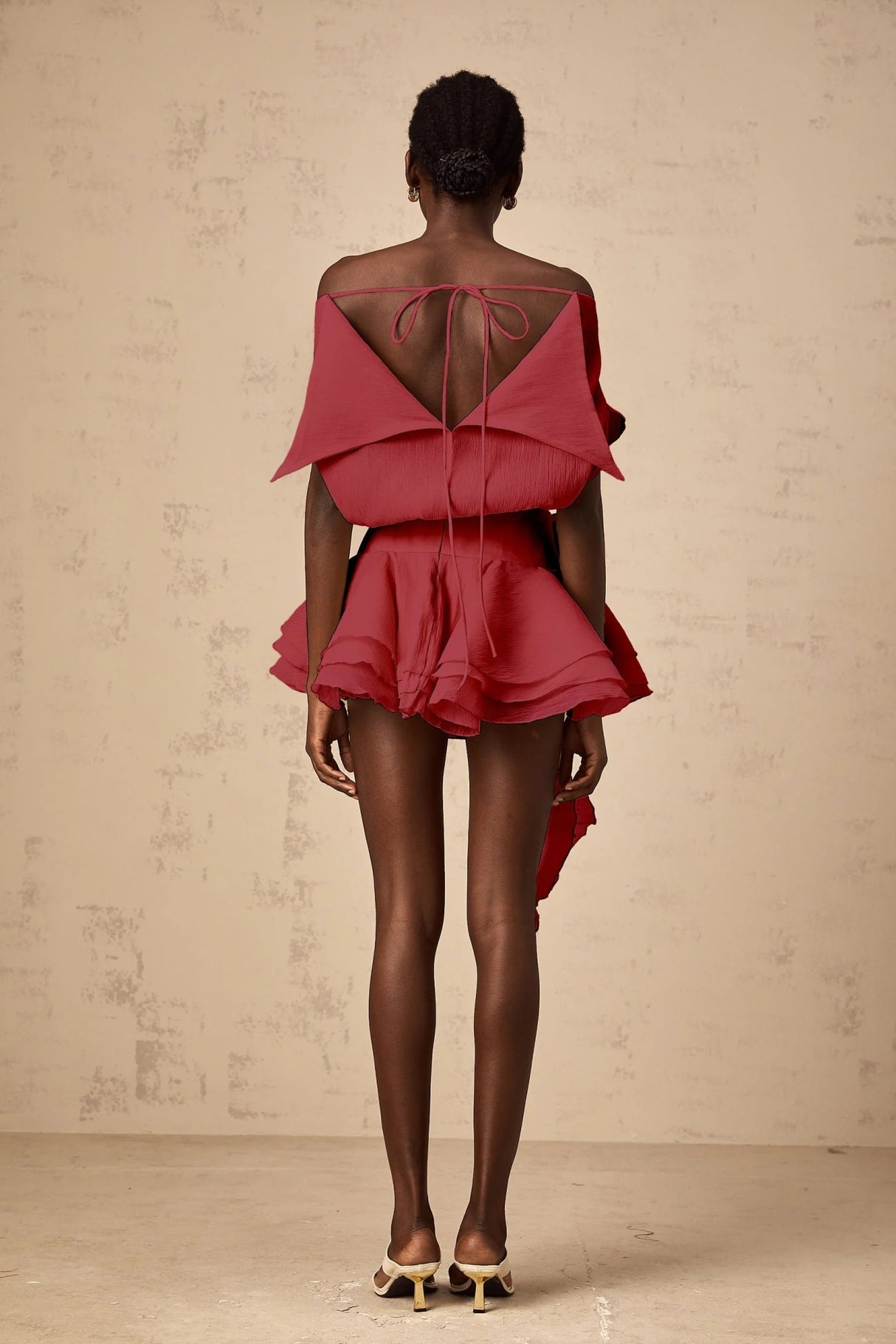 Sabina Mini Dress Off - shoulder Floral Appliqu Flounced Tiered & Cinched