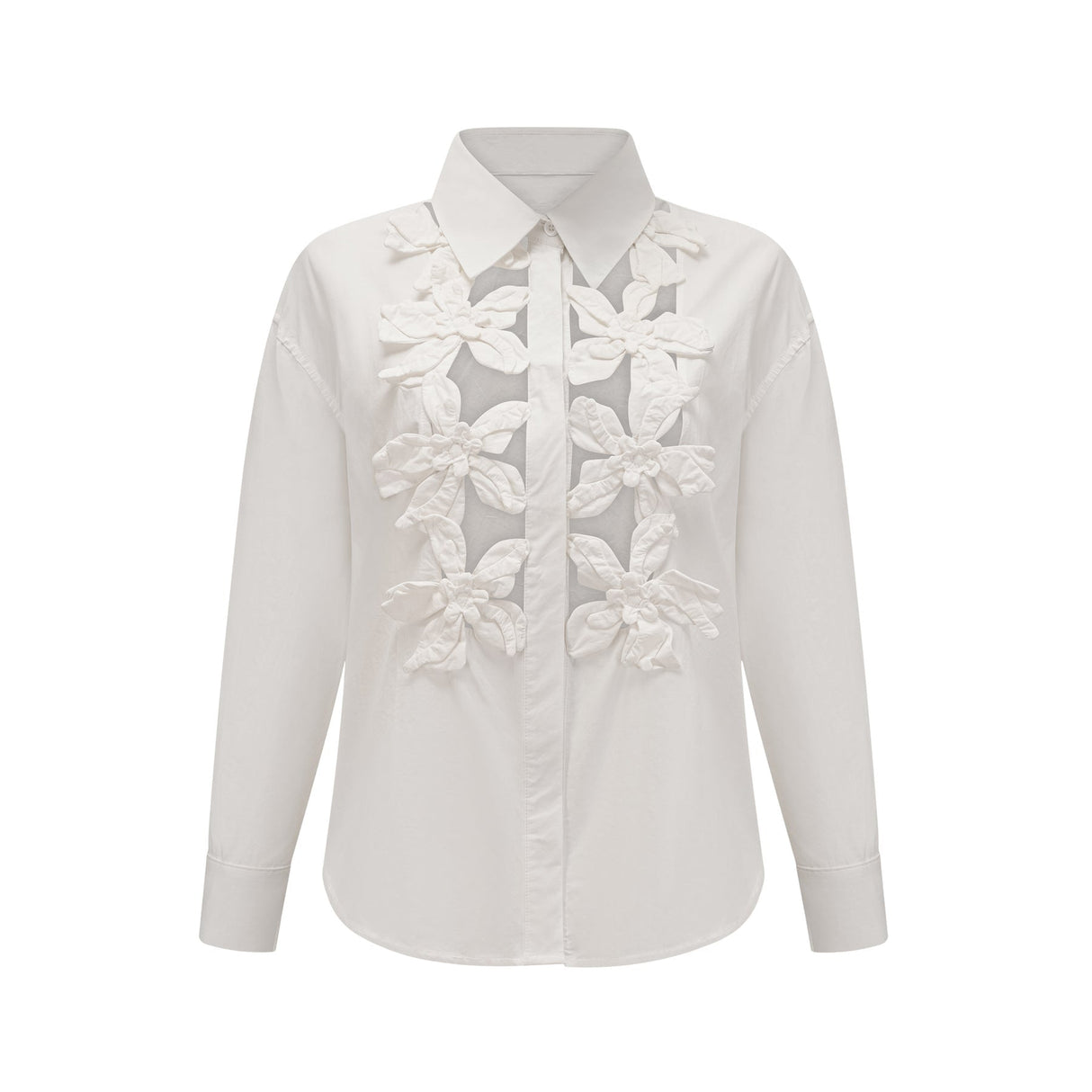 Sabrina Shirt White Floral 3D Cut Out Embellishment & Button Closure
