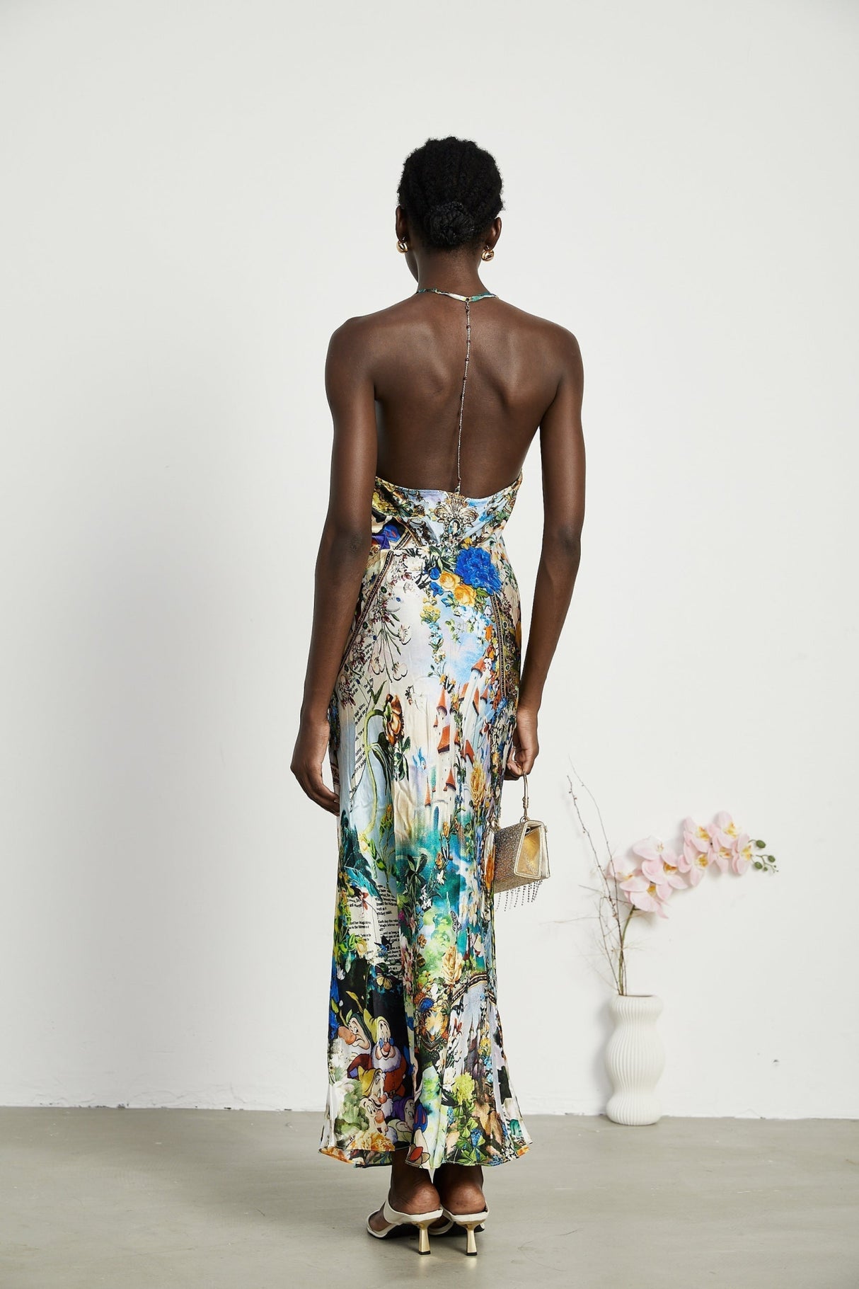 Sabrina Silk Floral Slip Dress with Chain Detail & Bias Cut