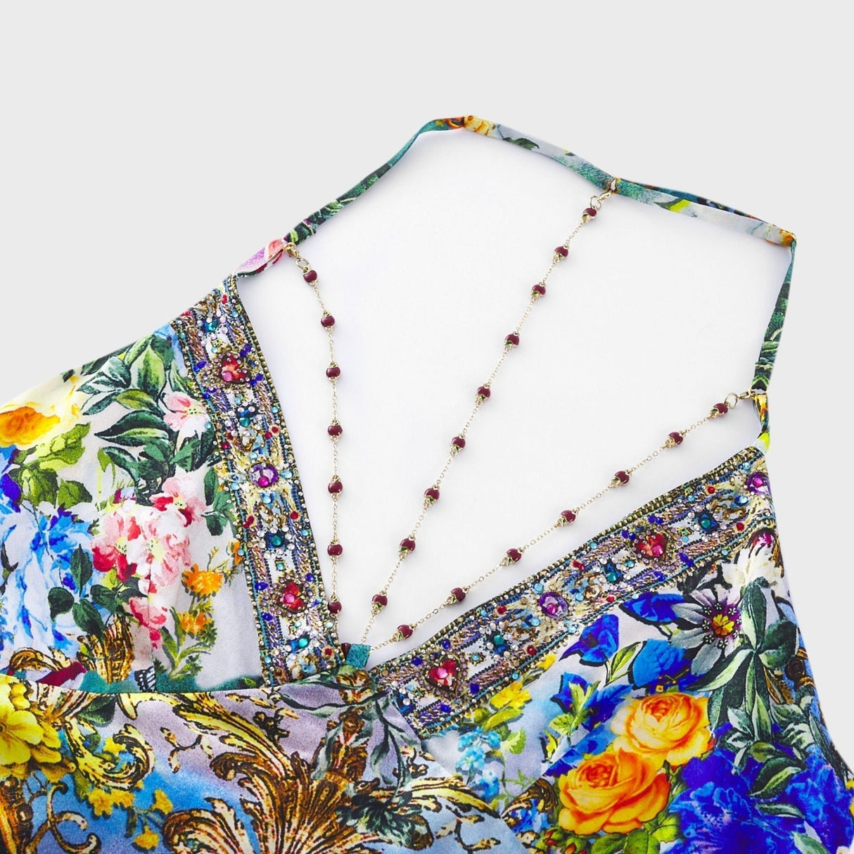 Sabrina Silk Floral Slip Dress with Chain Detail & Bias Cut