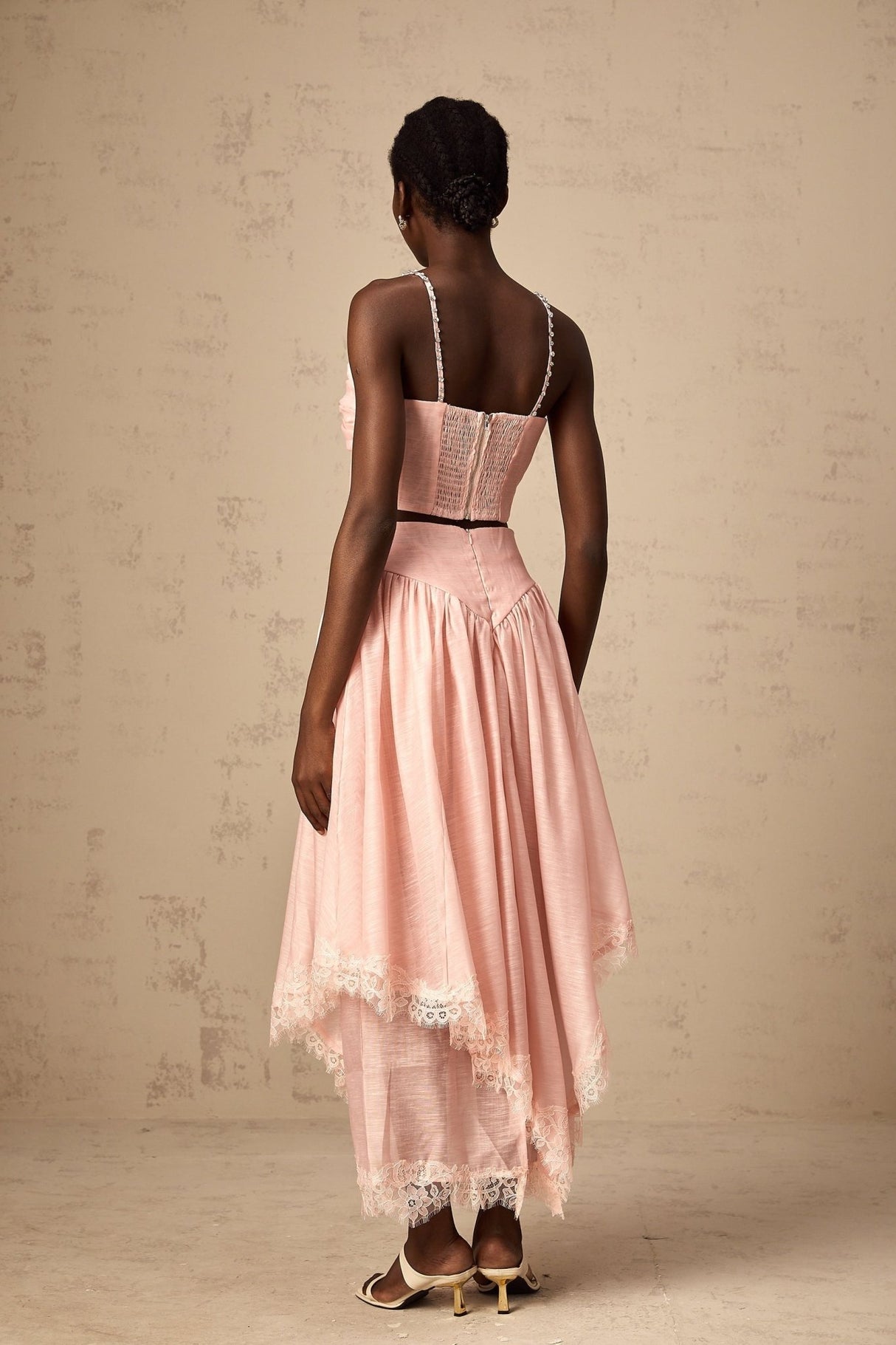 Sabrina Skirt & Top Set Lace Trim Ruffled Crystal Embellished