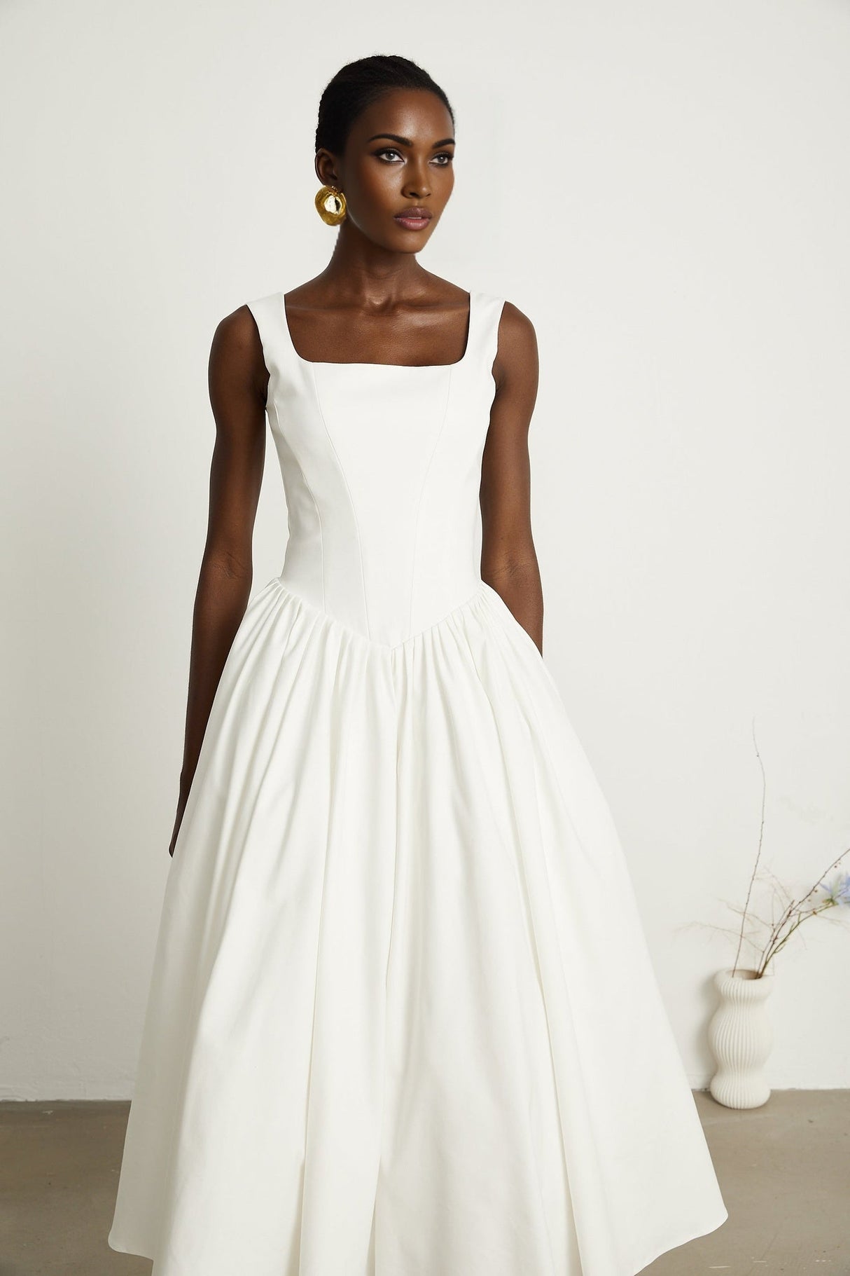 Sadie White Ankle - Length Corset Dress With Square Neckline