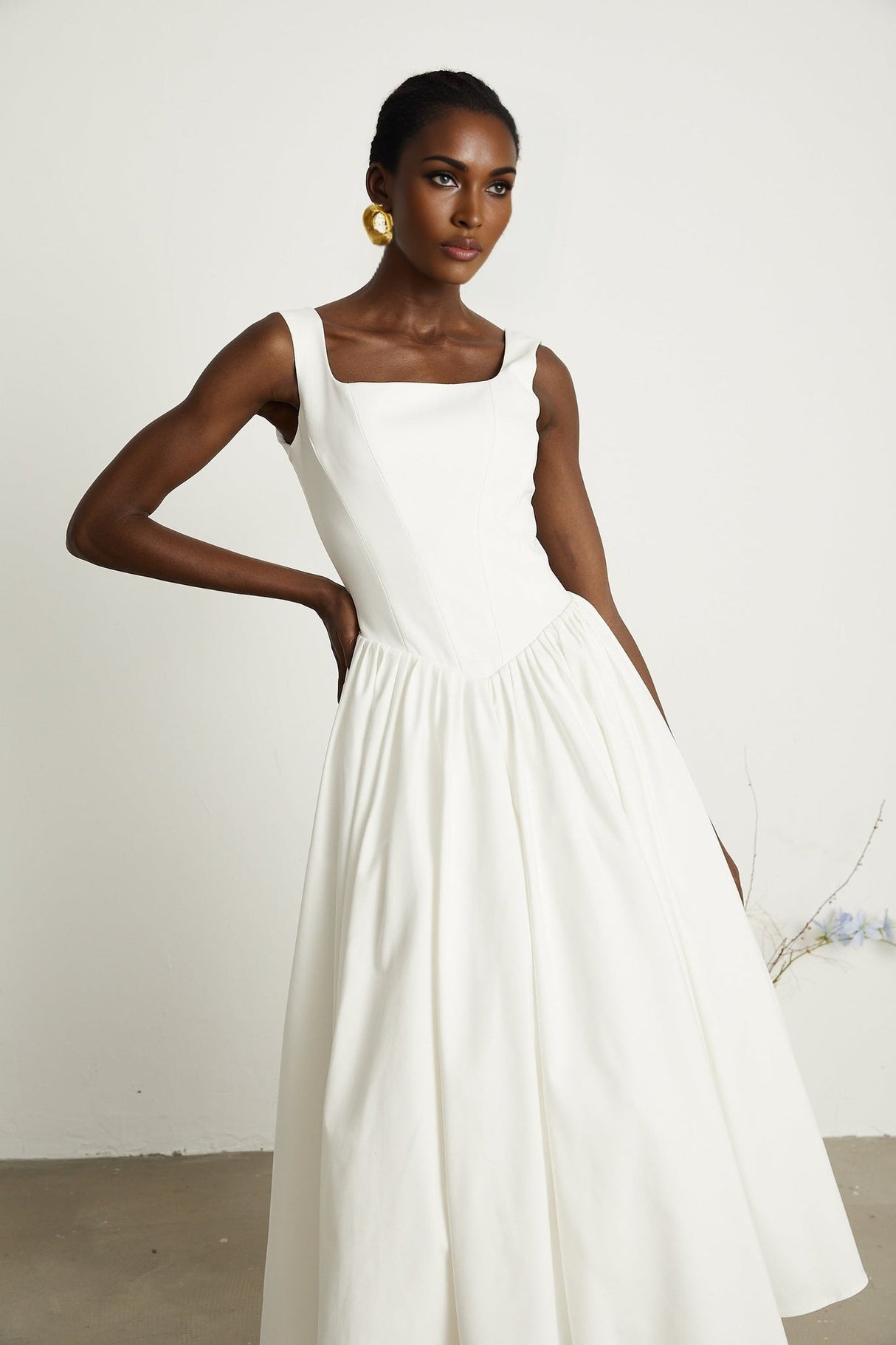 Sadie White Ankle - Length Corset Dress With Square Neckline