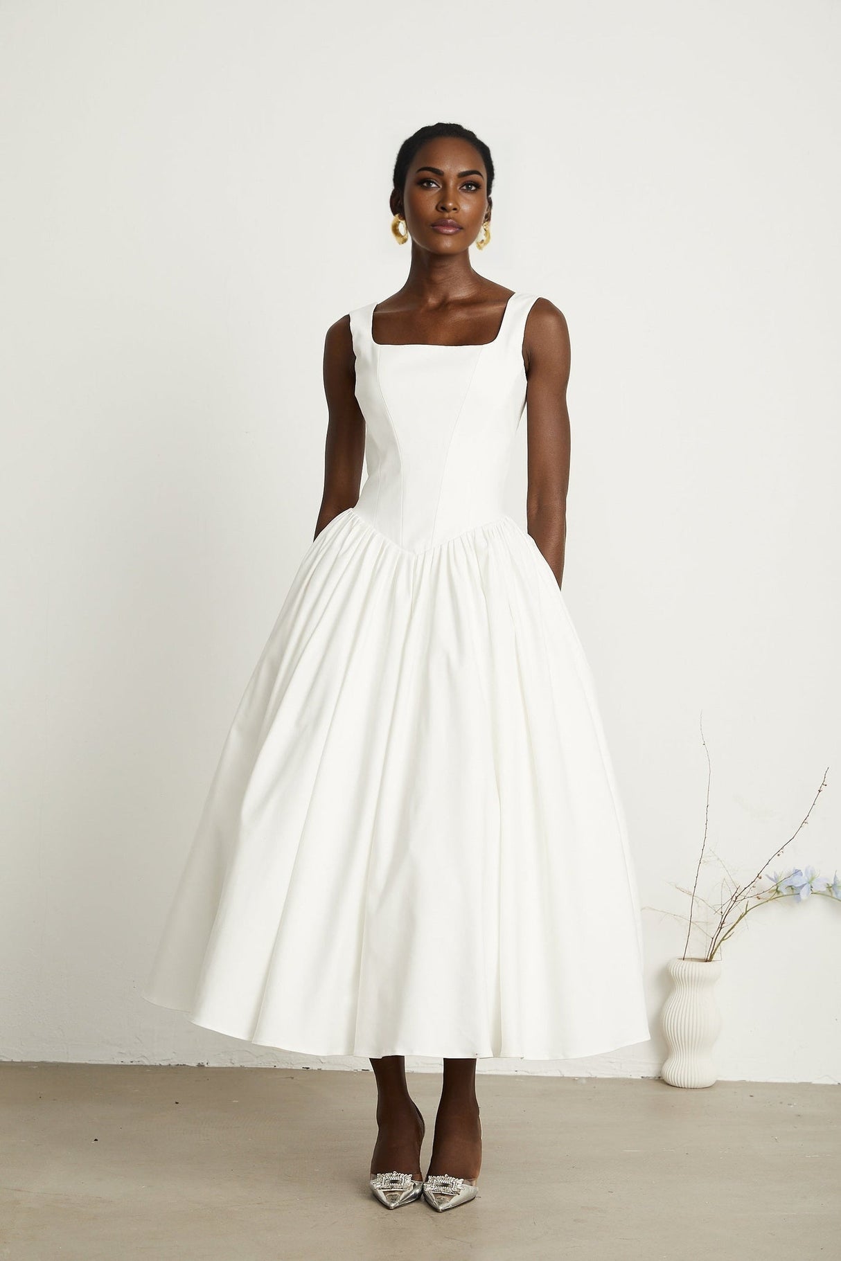 Sadie White Ankle - Length Corset Dress With Square Neckline