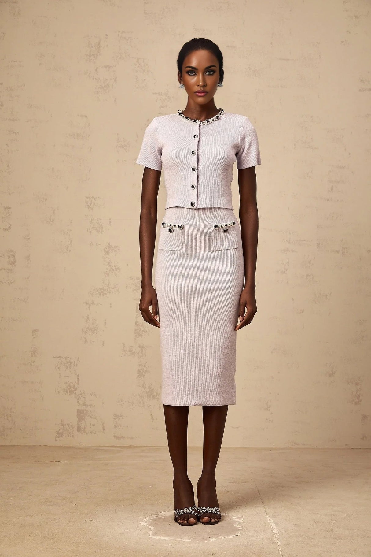 Sage Top & Skirt Set Beaded Knit & - Purple Embellished Matching Outfit