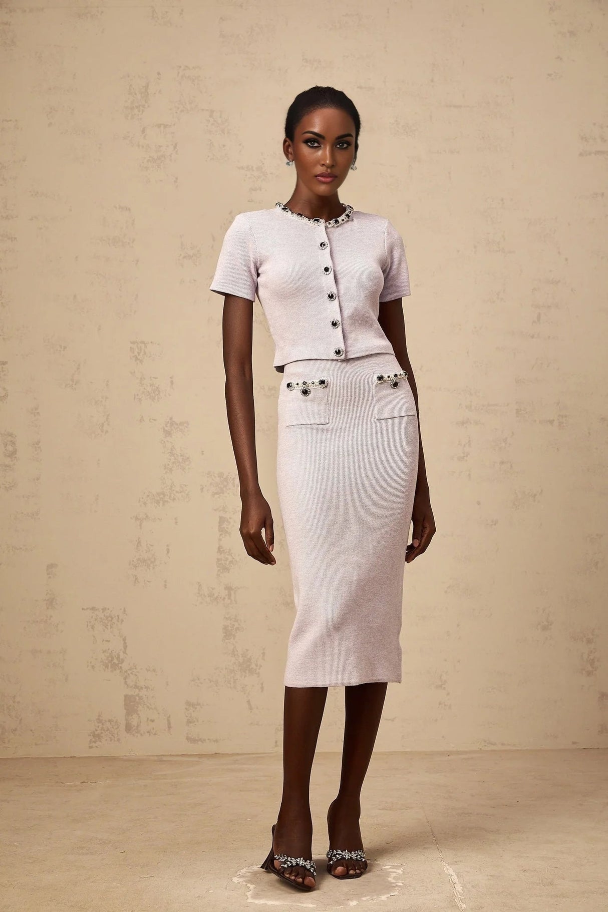 Sage Top & Skirt Set Beaded Knit & - Purple Embellished Matching Outfit