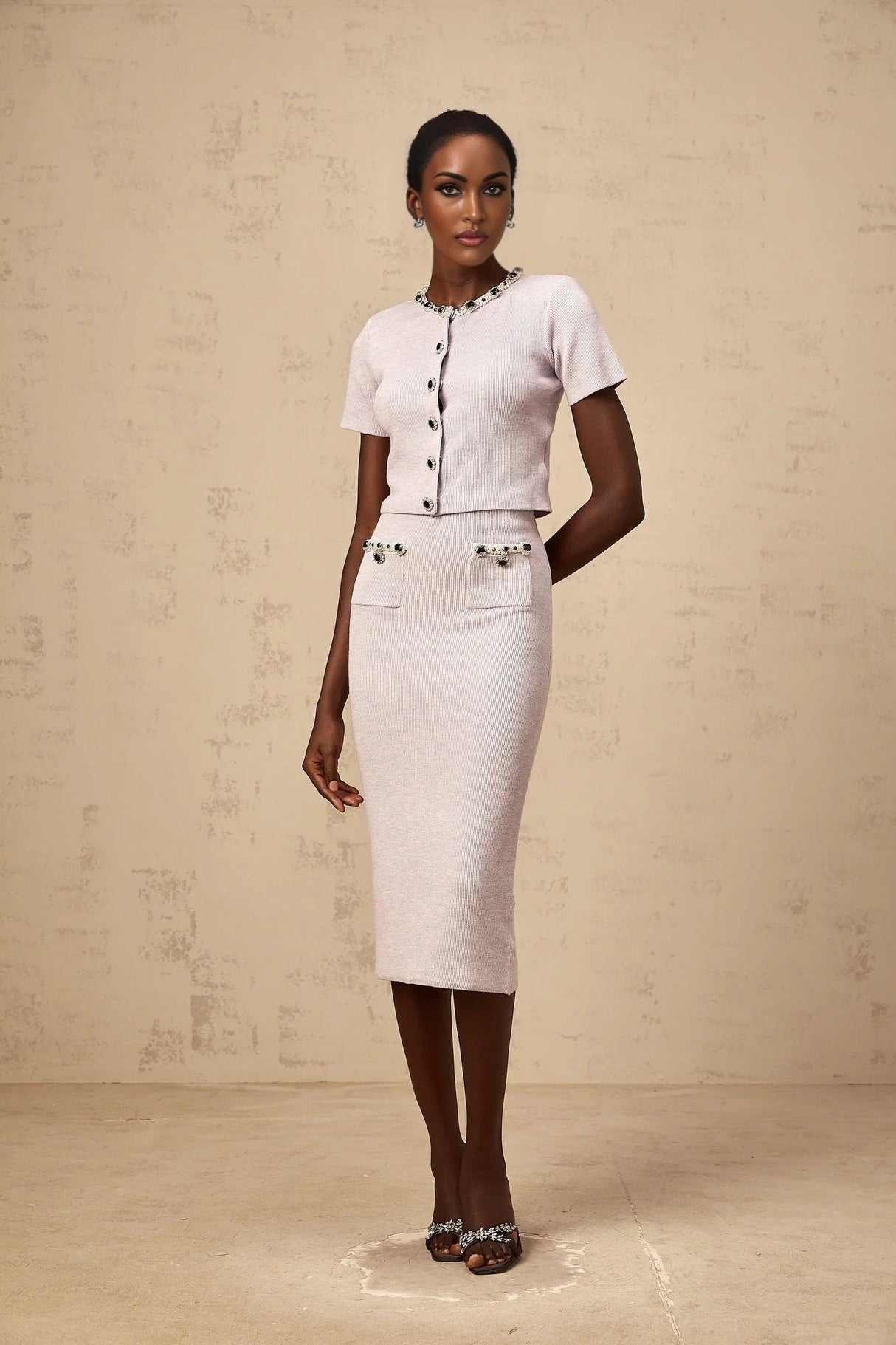 Sage Top & Skirt Set Beaded Knit & - Purple Embellished Matching Outfit