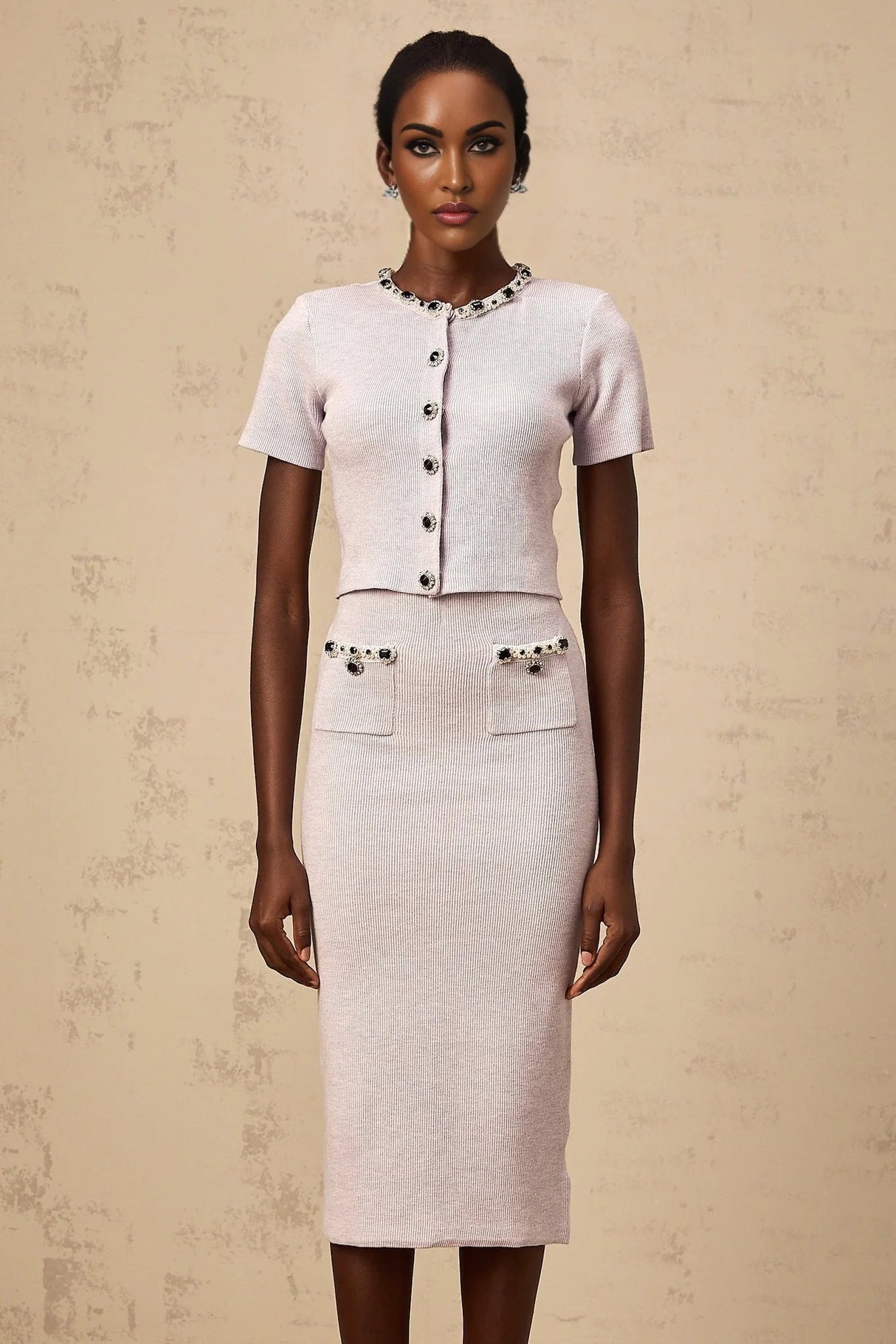 Sage Top & Skirt Set Beaded Knit & - Purple Embellished Matching Outfit