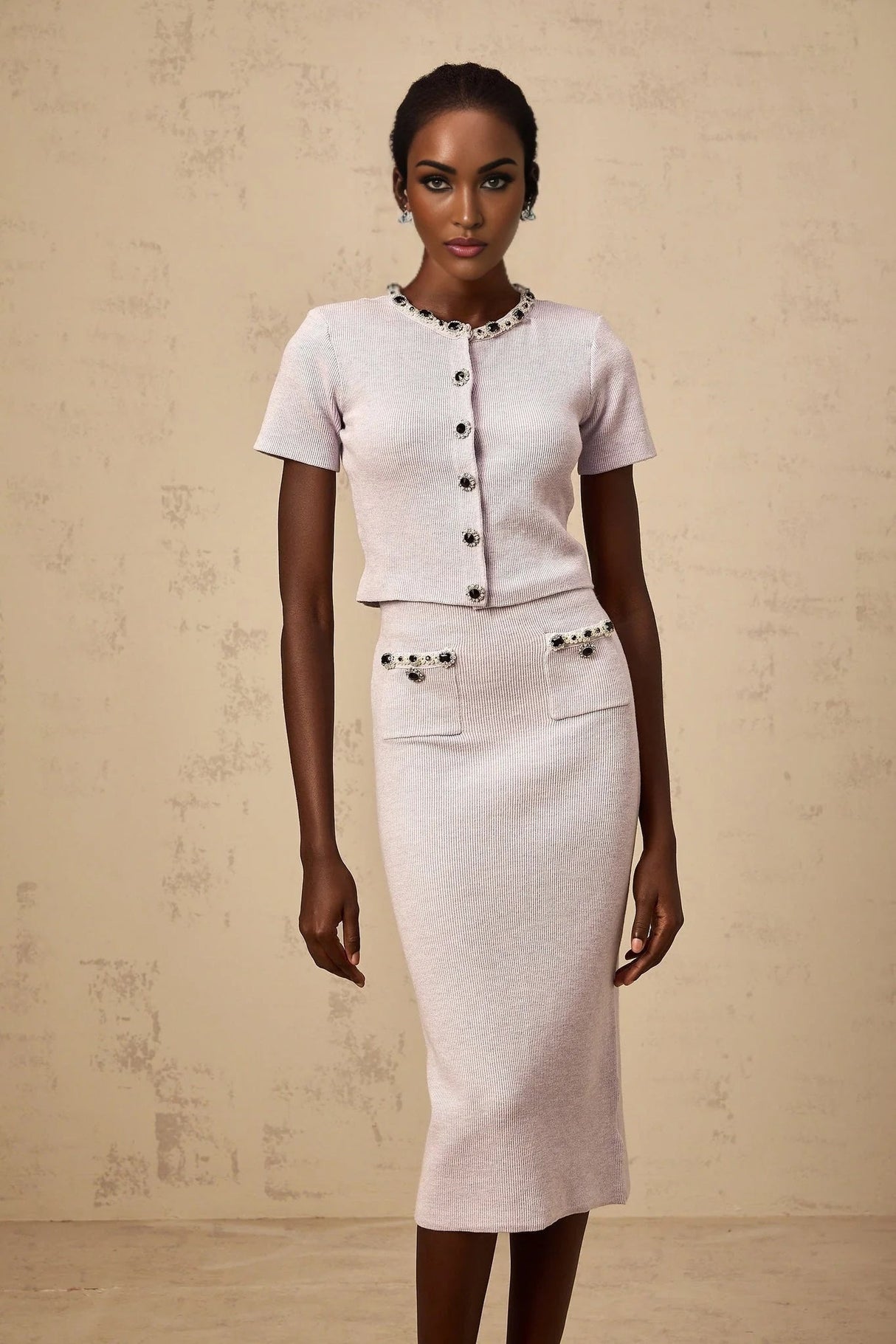 Sage Top & Skirt Set Beaded Knit & - Purple Embellished Matching Outfit