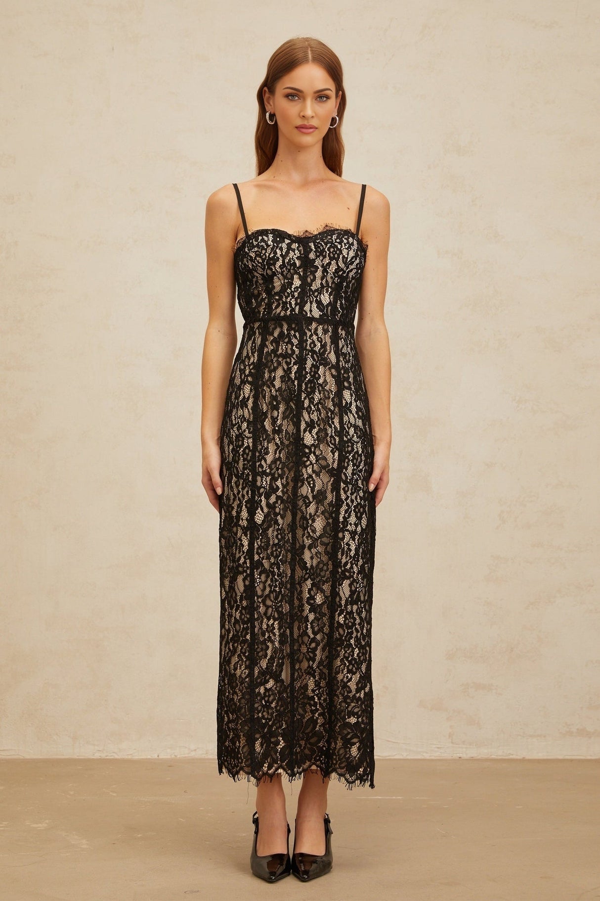 Samantha Maxi Dress - Black Lace Sweetheart Adjustable Spaghetti Straps