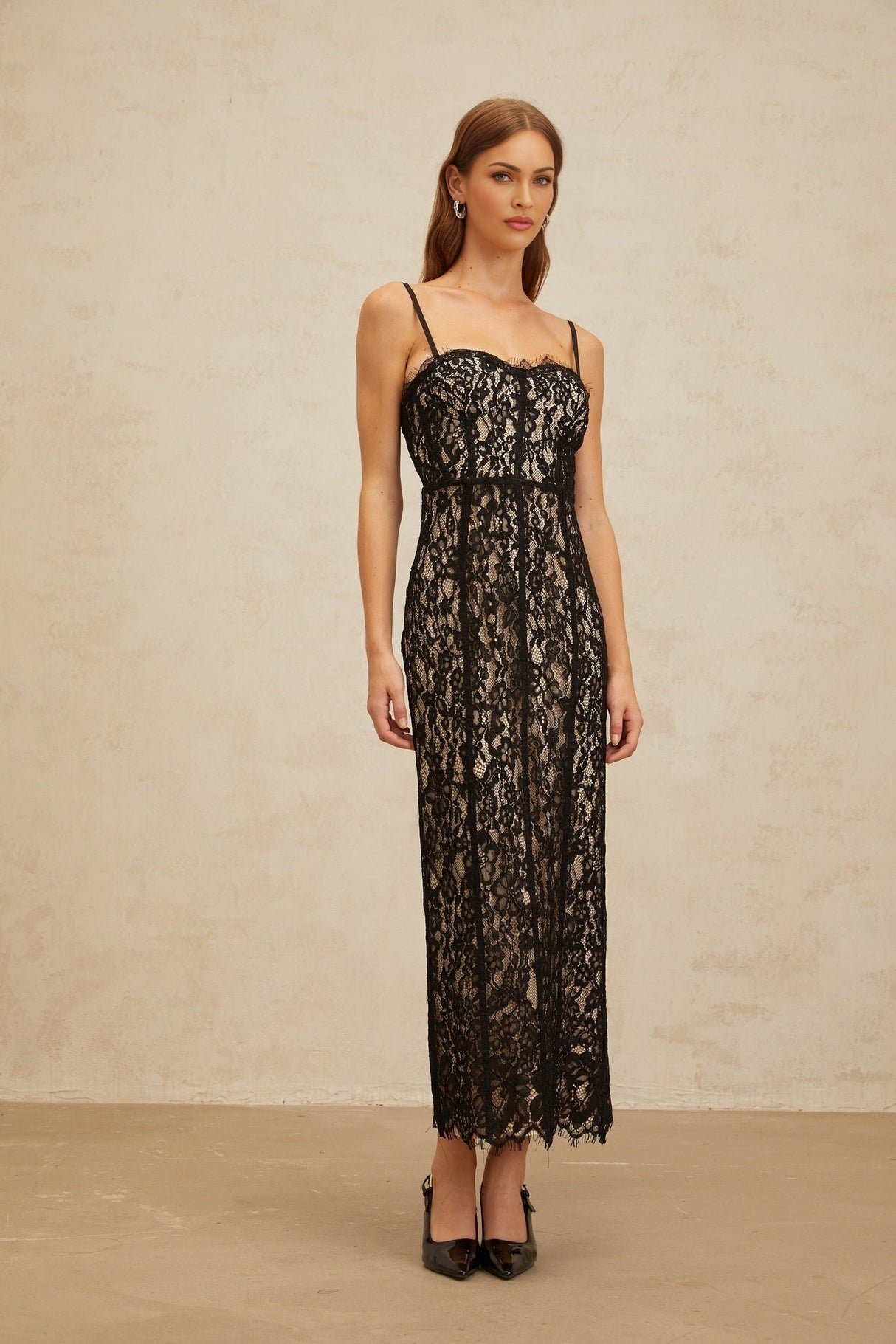 Samantha Maxi Dress - Black Lace Sweetheart Adjustable Spaghetti Straps
