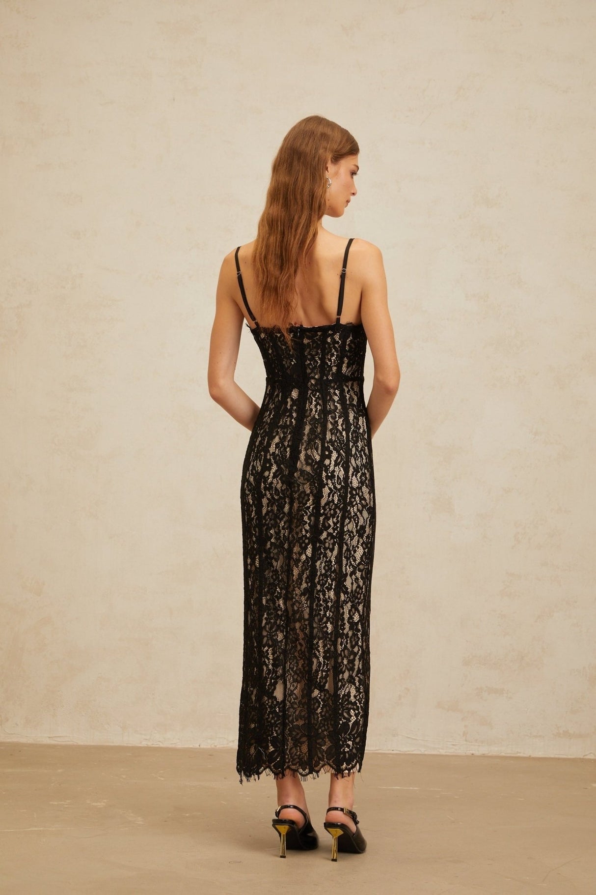Samantha Maxi Dress - Black Lace Sweetheart Adjustable Spaghetti Straps