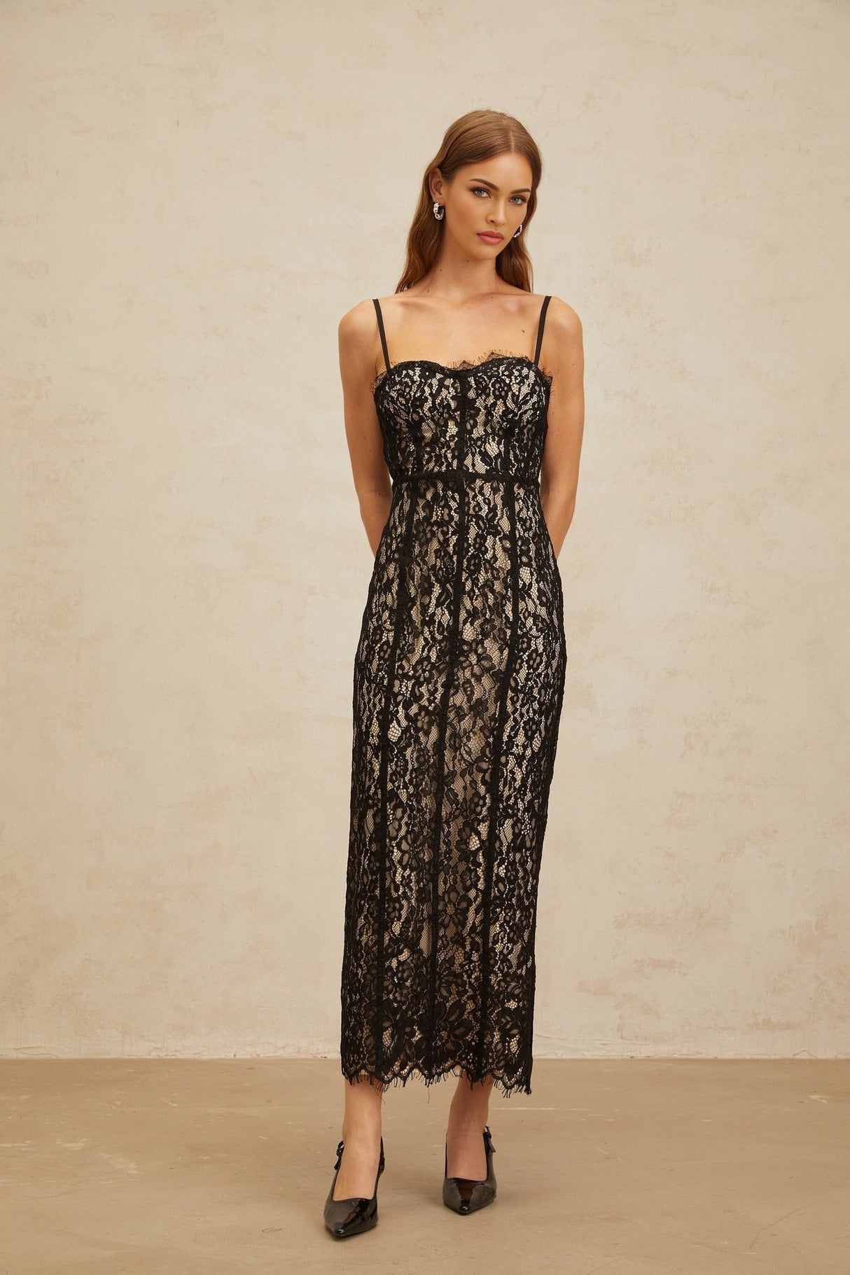 Samantha Maxi Dress - Black Lace Sweetheart Adjustable Spaghetti Straps
