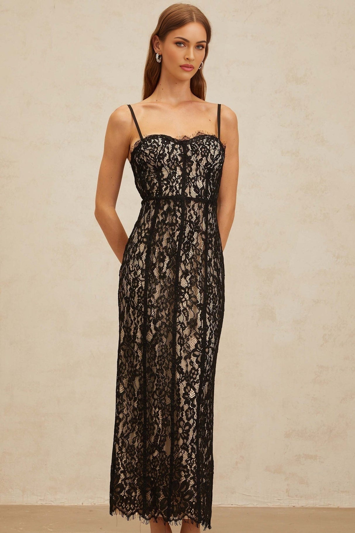 Samantha Maxi Dress - Black Lace Sweetheart Adjustable Spaghetti Straps