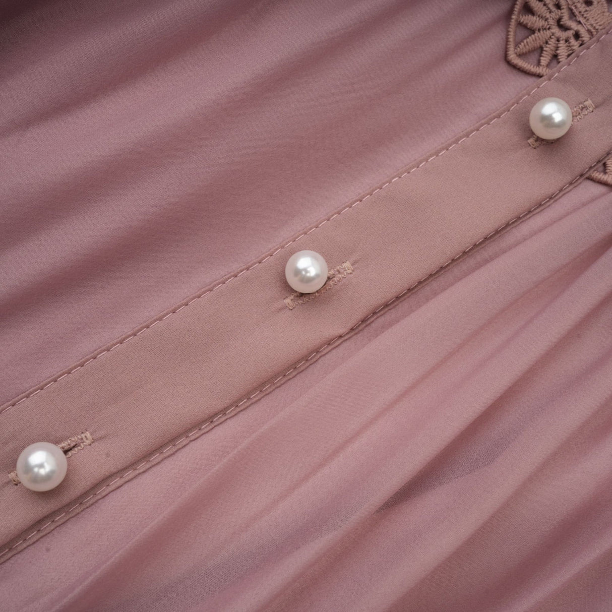 Samantha Midi Dress Pink Lace Cutout Puff Sleeve Belted Tiered Skirt Button Fastening