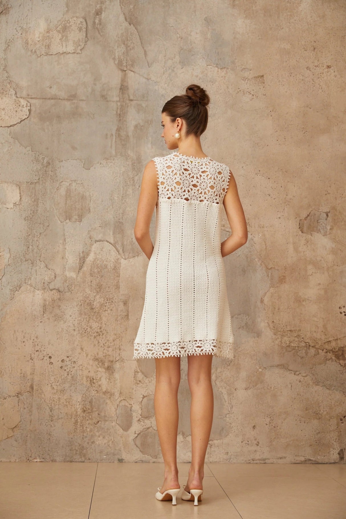 Samantha Mini Dress White Crochet Floral Appliqu Thigh - Length