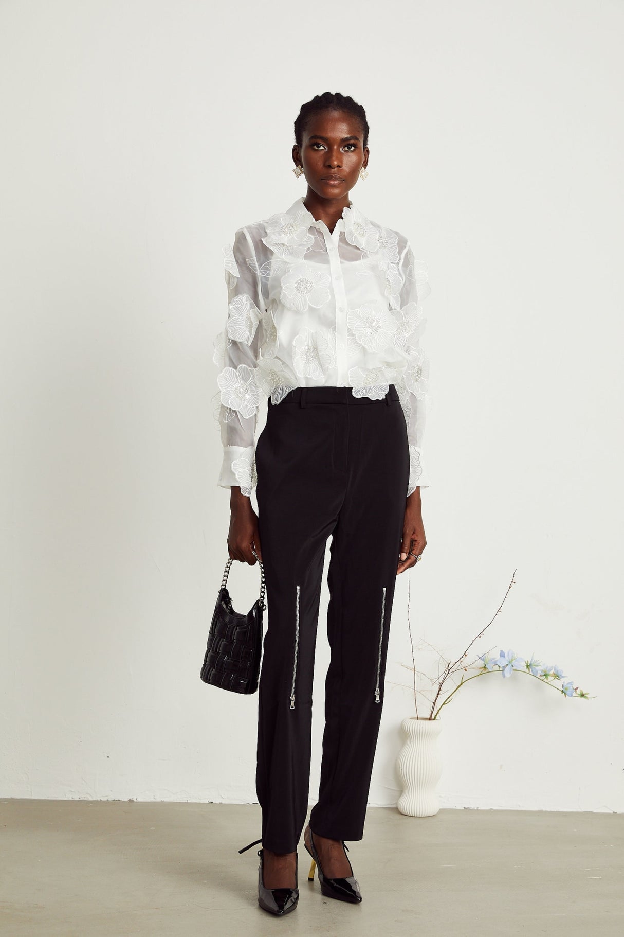 Sandra Shirt Sandra White Crystal Embellished Sheer Shirt