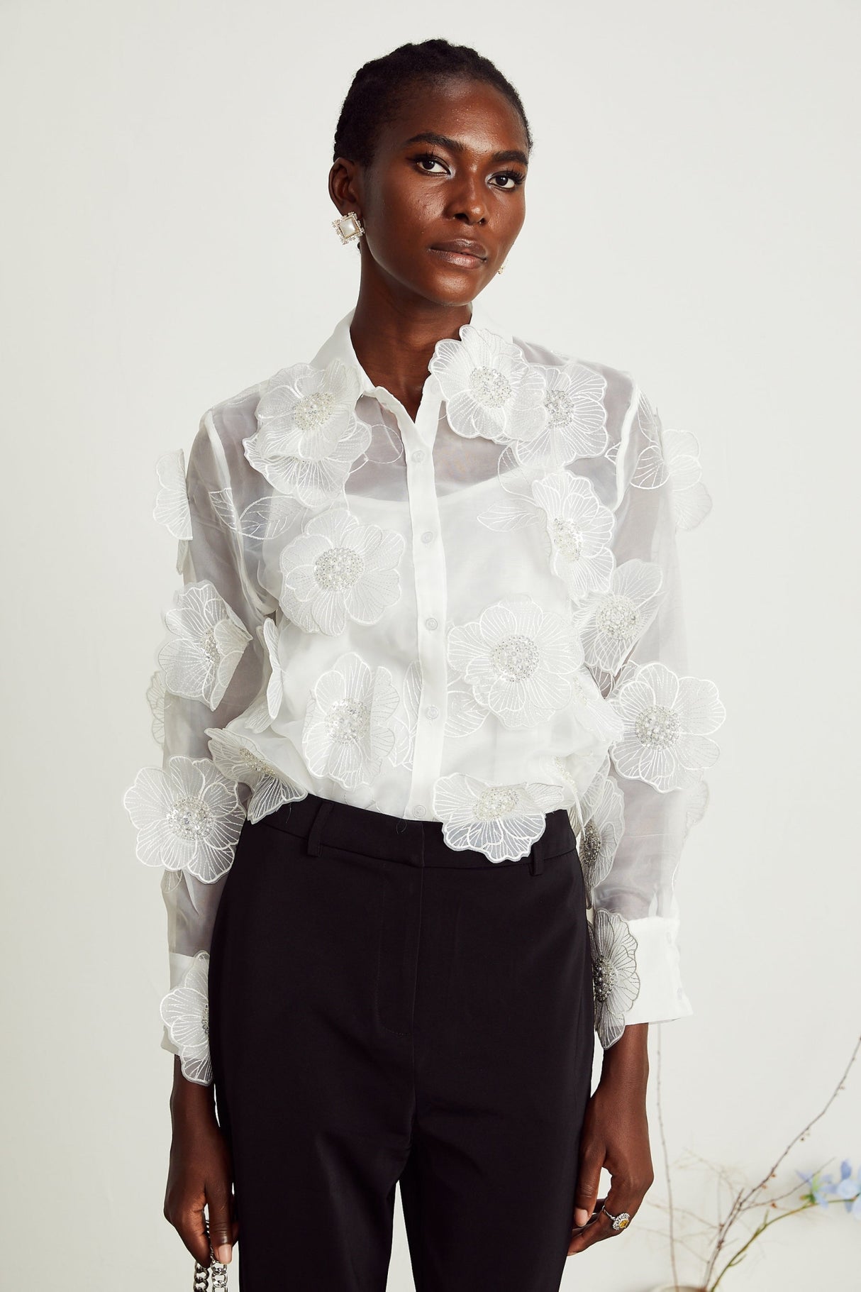 Sandra Shirt Sandra White Crystal Embellished Sheer Shirt