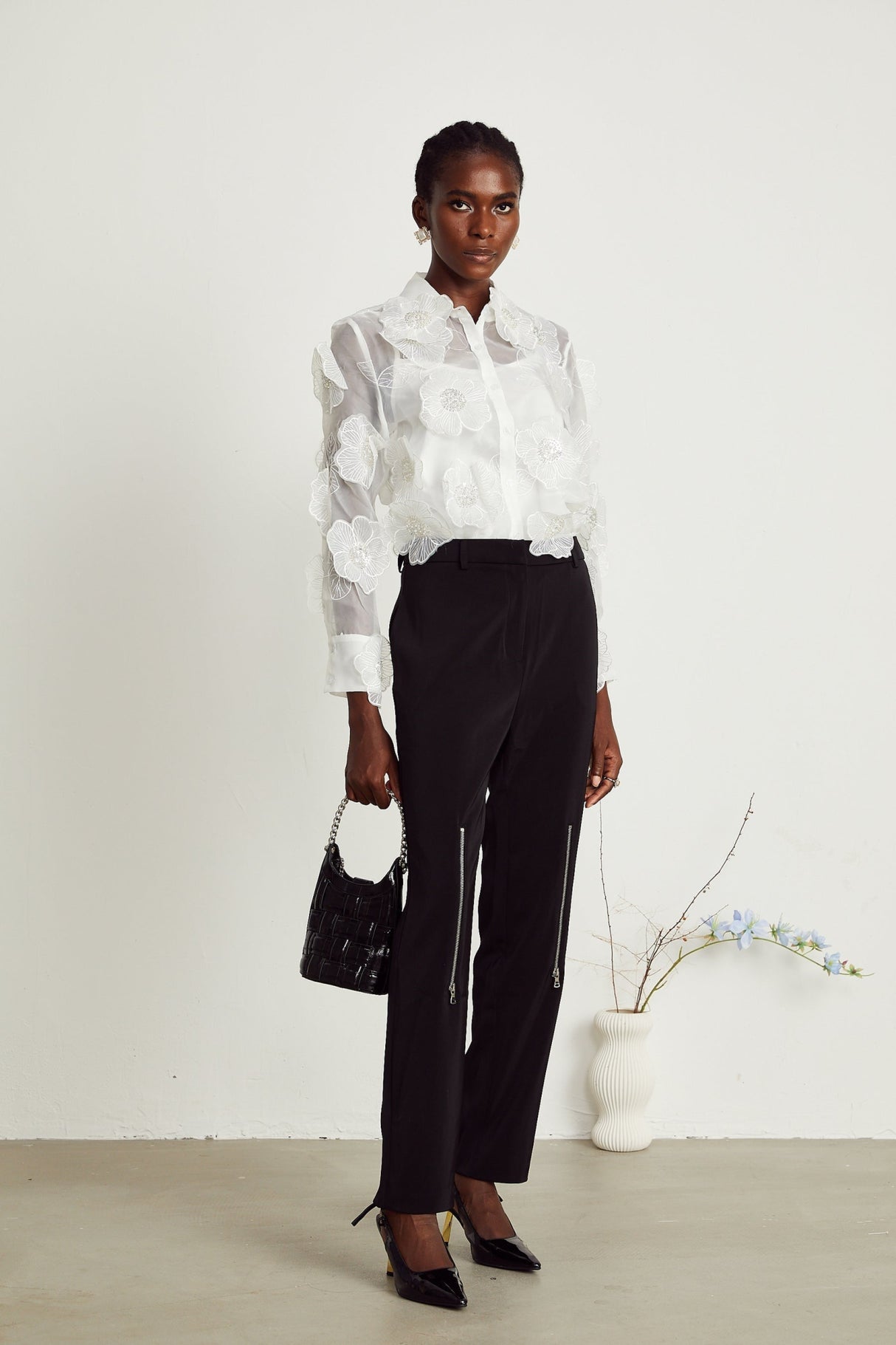 Sandra Shirt Sandra White Crystal Embellished Sheer Shirt