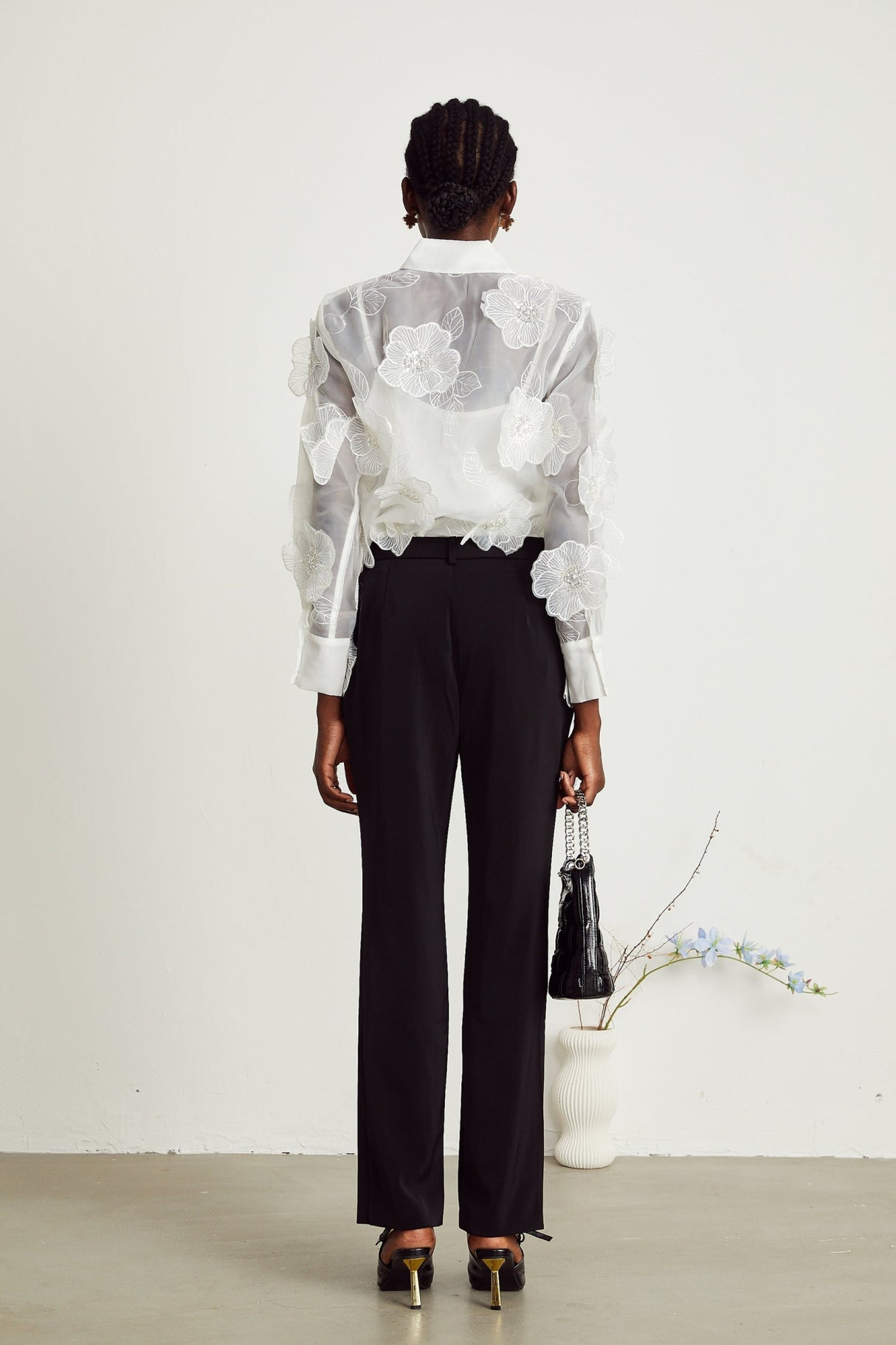 Sandra Shirt Sandra White Crystal Embellished Sheer Shirt