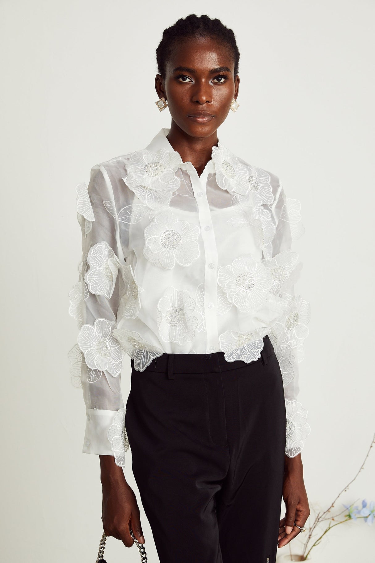 Sandra Shirt Sandra White Crystal Embellished Sheer Shirt