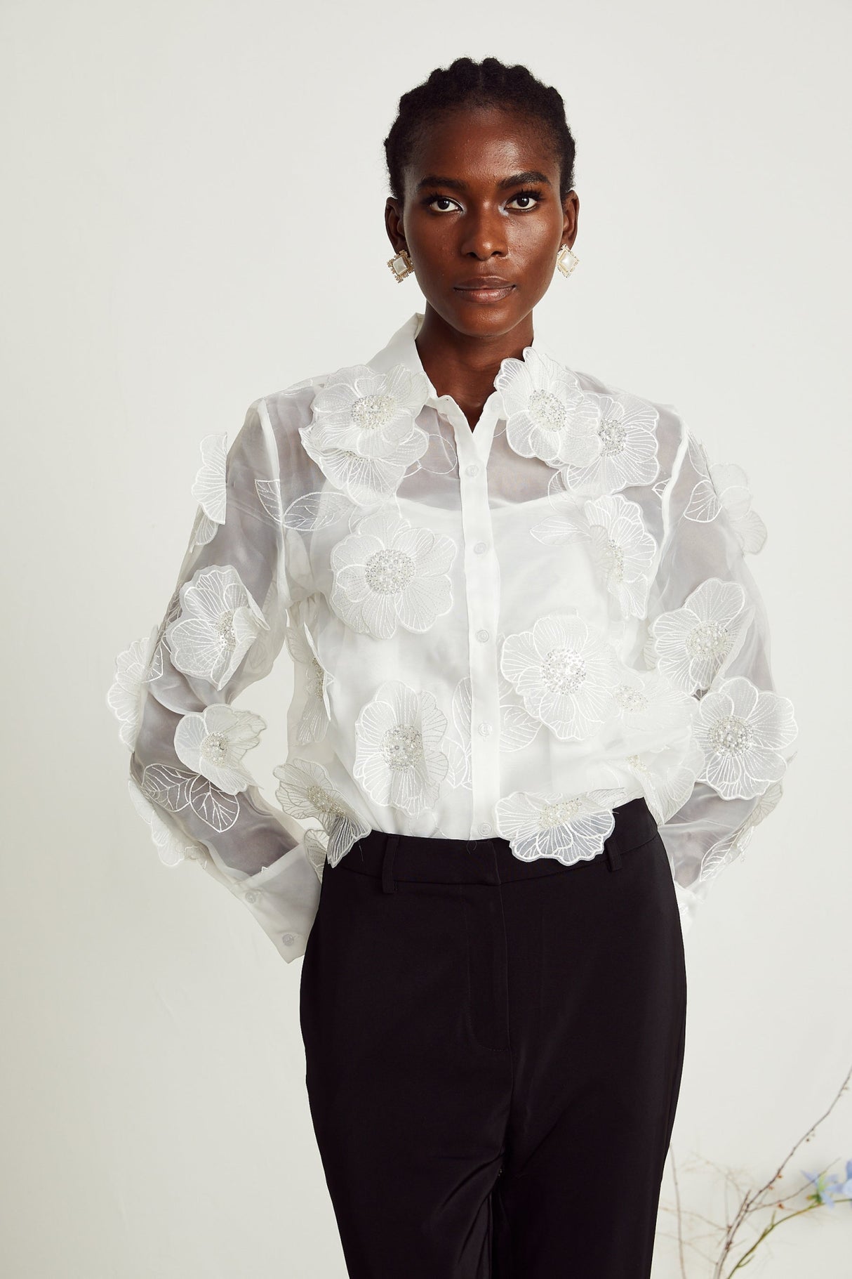 Sandra Shirt Sandra White Crystal Embellished Sheer Shirt