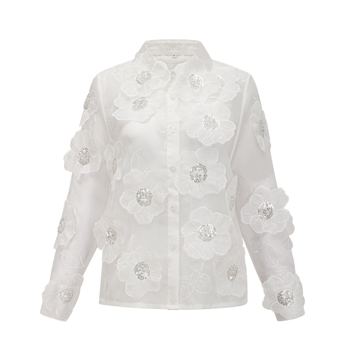 Sandra Shirt Sandra White Crystal Embellished Sheer Shirt