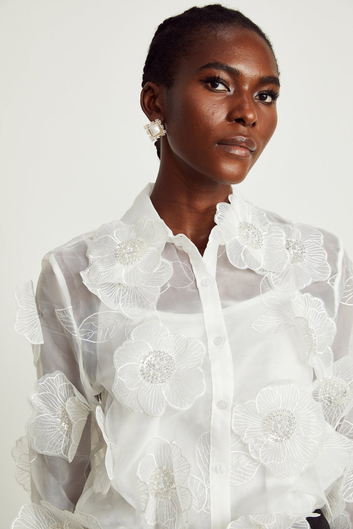 Sandra Shirt Sandra White Crystal Embellished Sheer Shirt