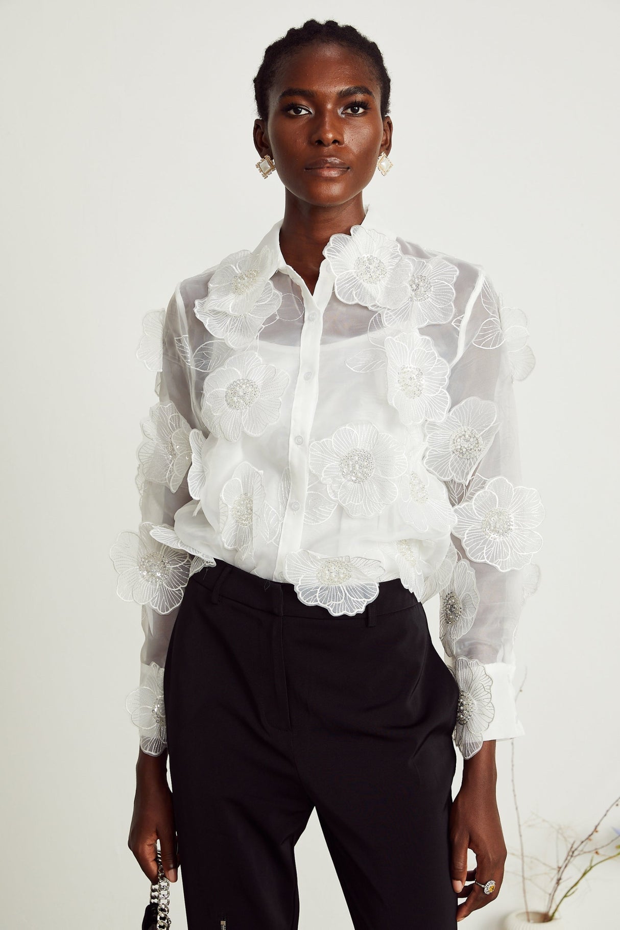 Sandra Shirt Sandra White Crystal Embellished Sheer Shirt