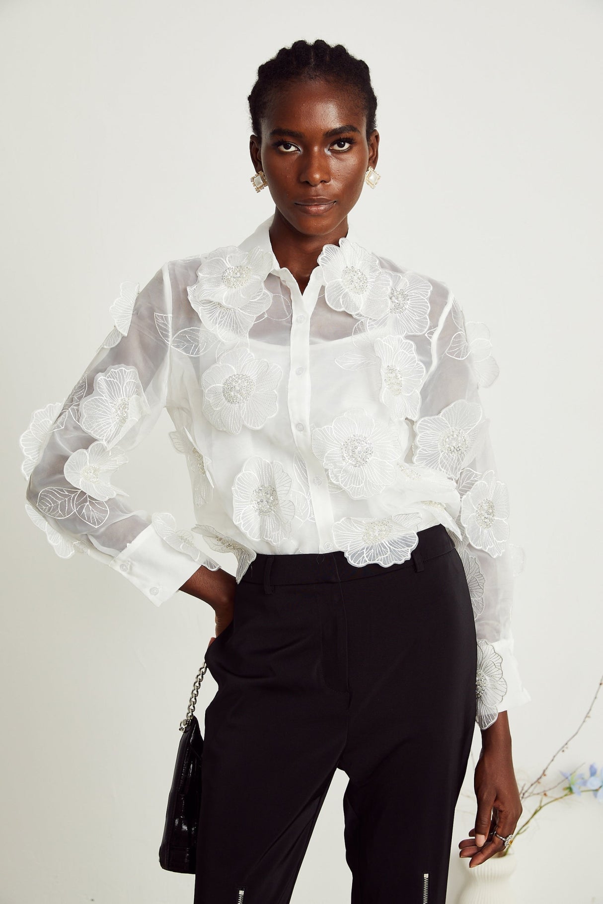 Sandra Shirt Sandra White Crystal Embellished Sheer Shirt