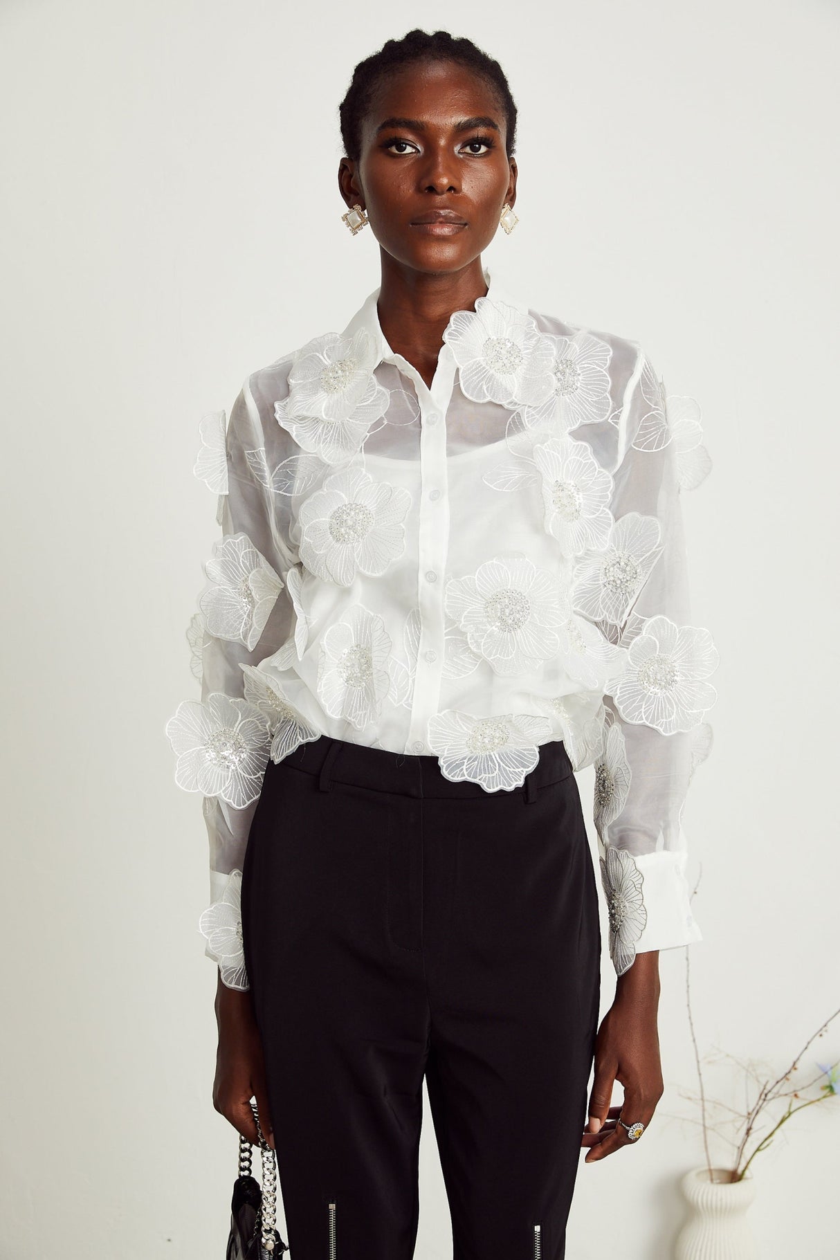 Sandra Shirt Sandra White Crystal Embellished Sheer Shirt