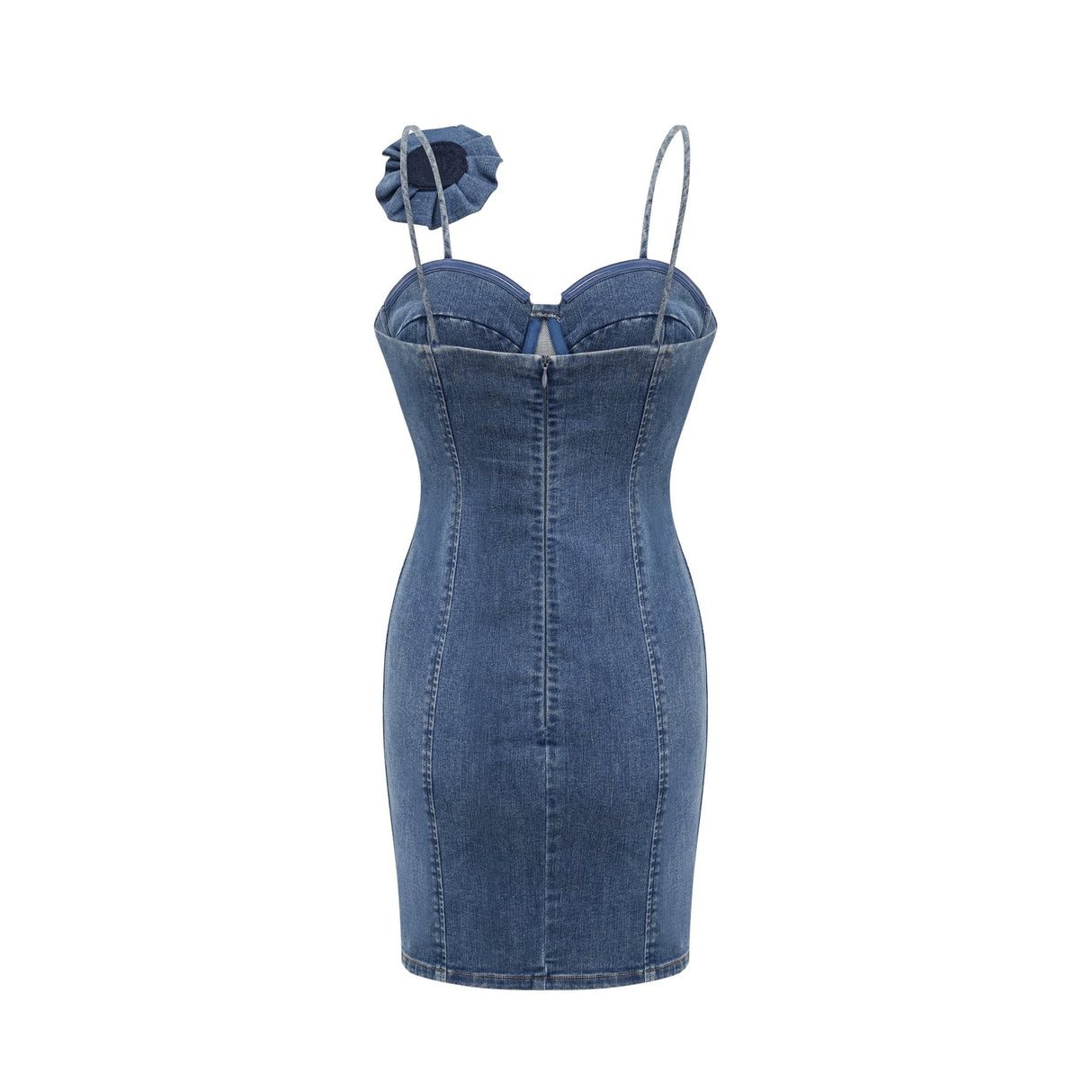 Santa Denim Mini Dress with Floral Applique & Corset Style