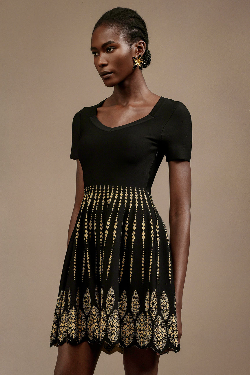 Santa Emilee Black Jacquard Mini Dress