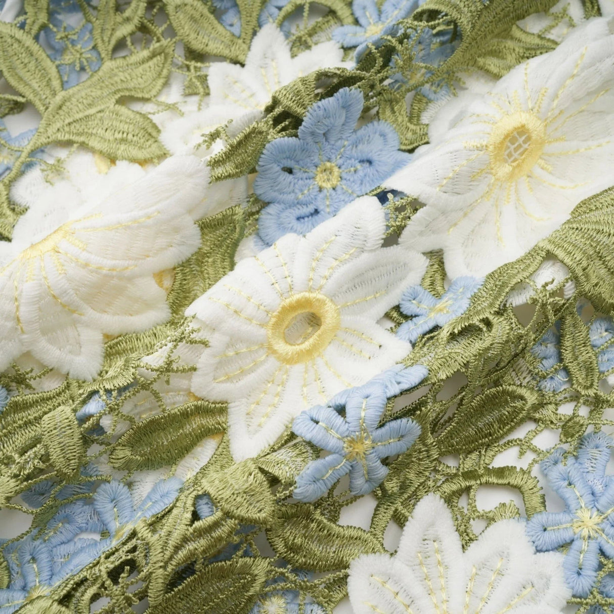 Santa Midi Dress Green Floral Embroidered Hollow - Carved